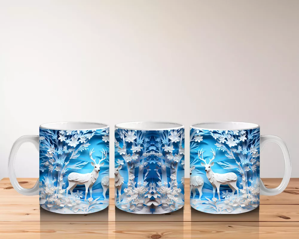 Buz Geyikleri Kristal Arka Planla – Baskılı Kupa - 5