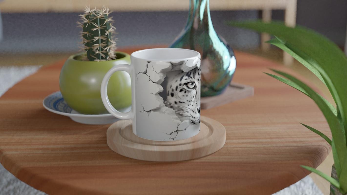 Buz Gibi Bakışlı Kar Leoparı Desenli Baskılı Kupa Bardak - 3