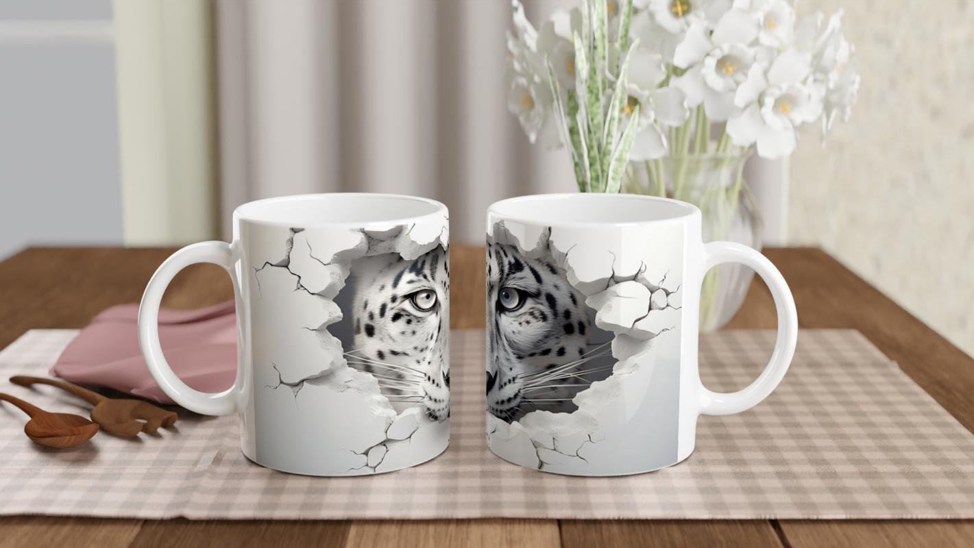 Buz Gibi Bakışlı Kar Leoparı Desenli Baskılı Kupa Bardak - 4