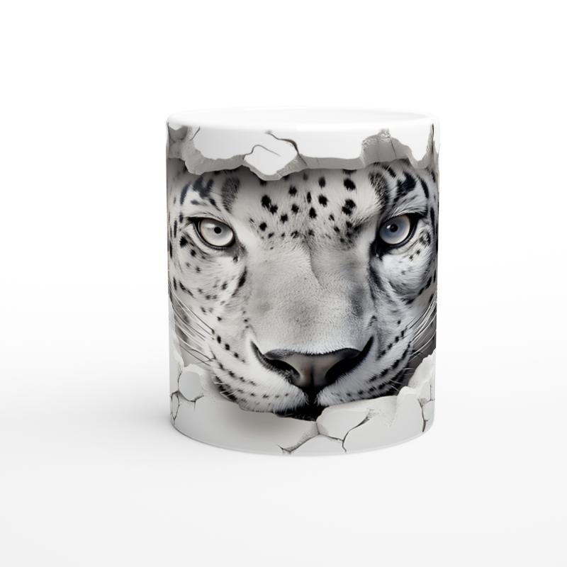 Buz Gibi Bakışlı Kar Leoparı Desenli Baskılı Kupa Bardak