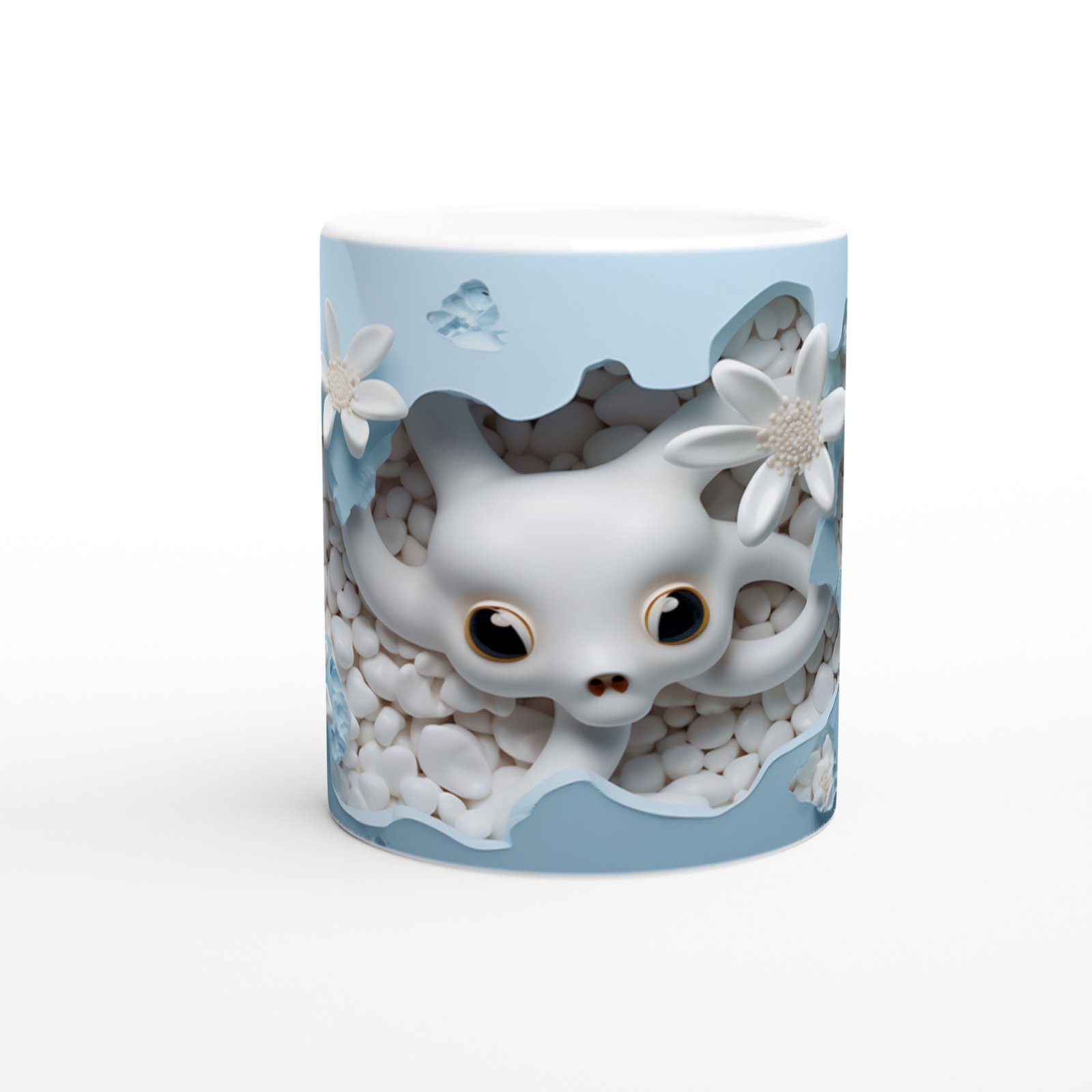 Buz Mavi Çiçekler Arasında Sevimli Ahtapot Temalı Kupa Bardak