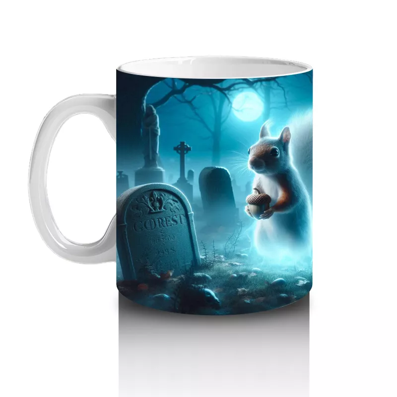 Buz Mavisi Alevler Arasında Dans Eden Hayalet Figürlü Cadılar Bayramı Baskılı Kupa Bardak - 2