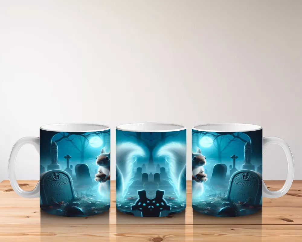 Buz Mavisi Alevler Arasında Dans Eden Hayalet Figürlü Cadılar Bayramı Baskılı Kupa Bardak - 5