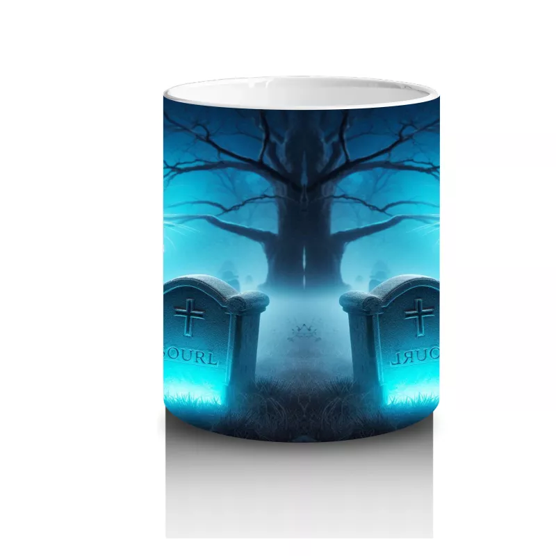 Buz Mavisi Alevlerle Yükselen Hayalet Figürlü Cadılar Bayramı Baskılı Kupa - 3