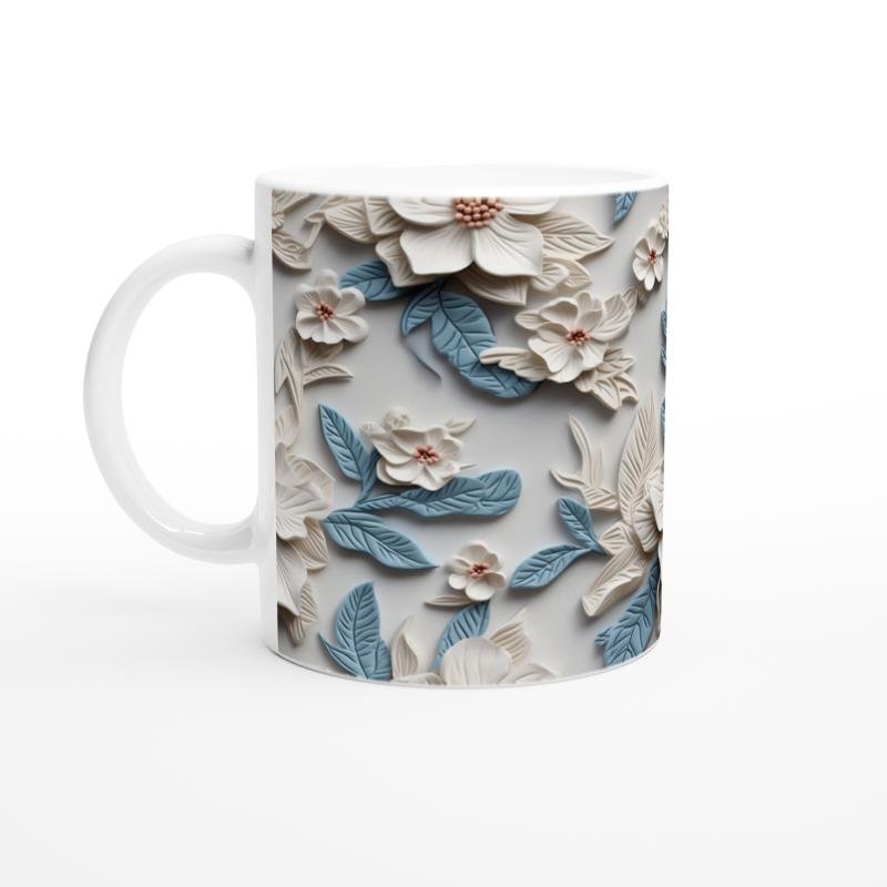 Buz Mavisi Çiçek Desenli Kupa Bardak