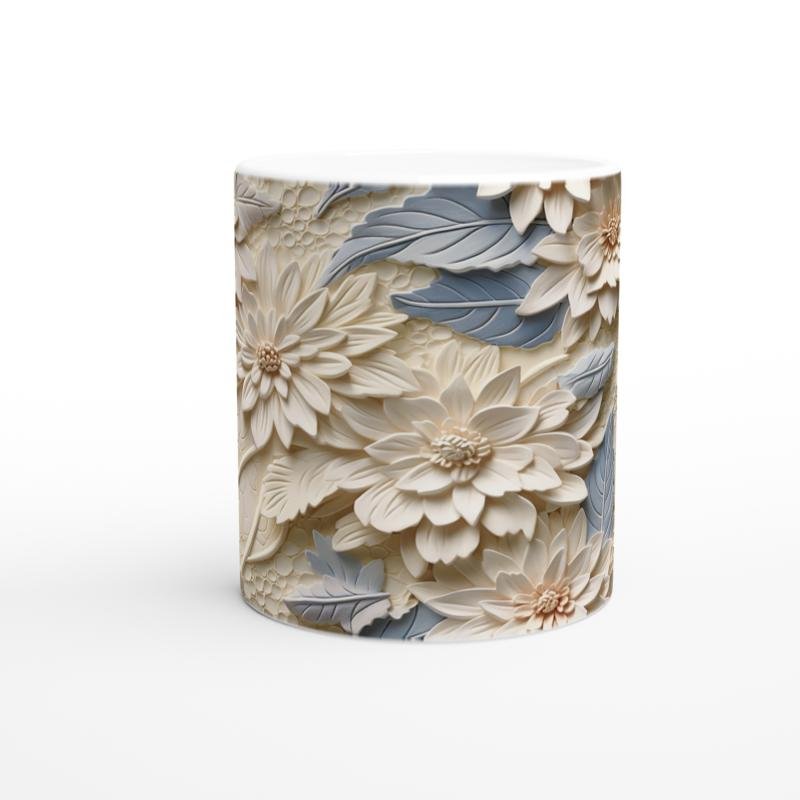 Buz Mavisi Çiçek Rölyefi Kupa Bardak - 2