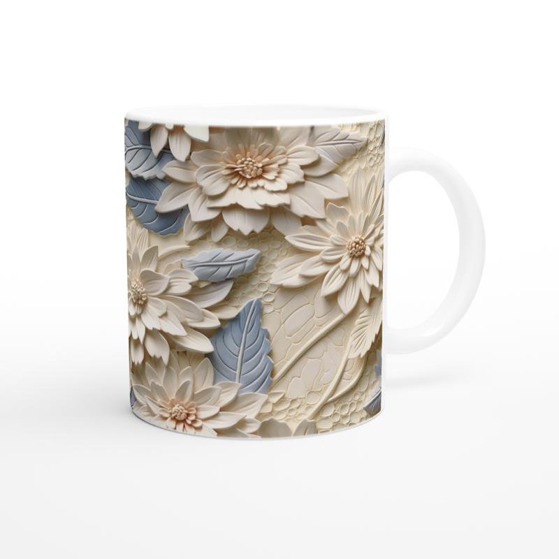 Buz Mavisi Çiçek Rölyefi Kupa Bardak - 3