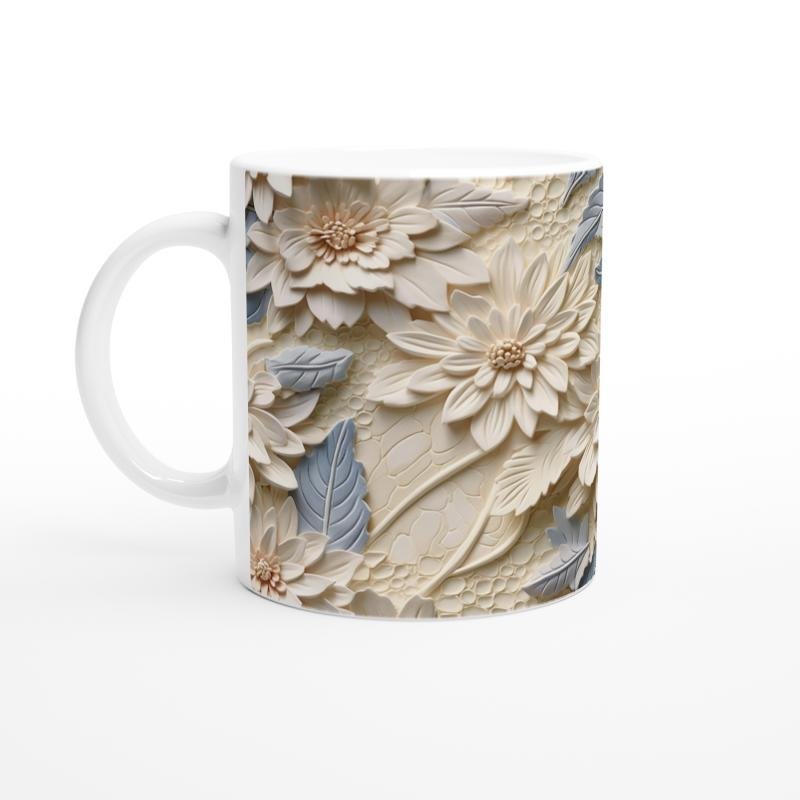 Buz Mavisi Çiçek Rölyefi Kupa Bardak