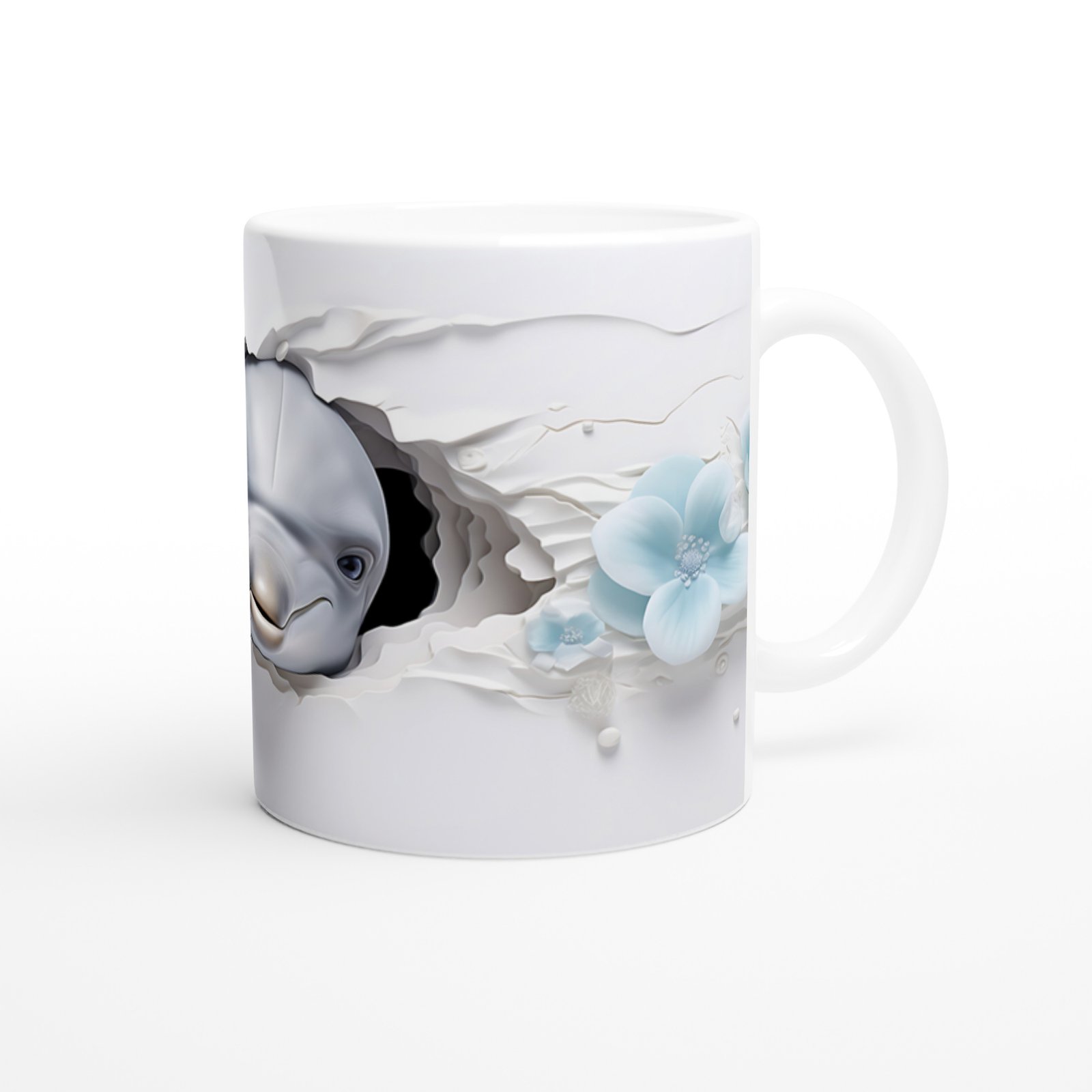 Buz Mavisi Çiçekler ve Sevimli Yunus Su Altı Temalı Kupa Bardak - 3