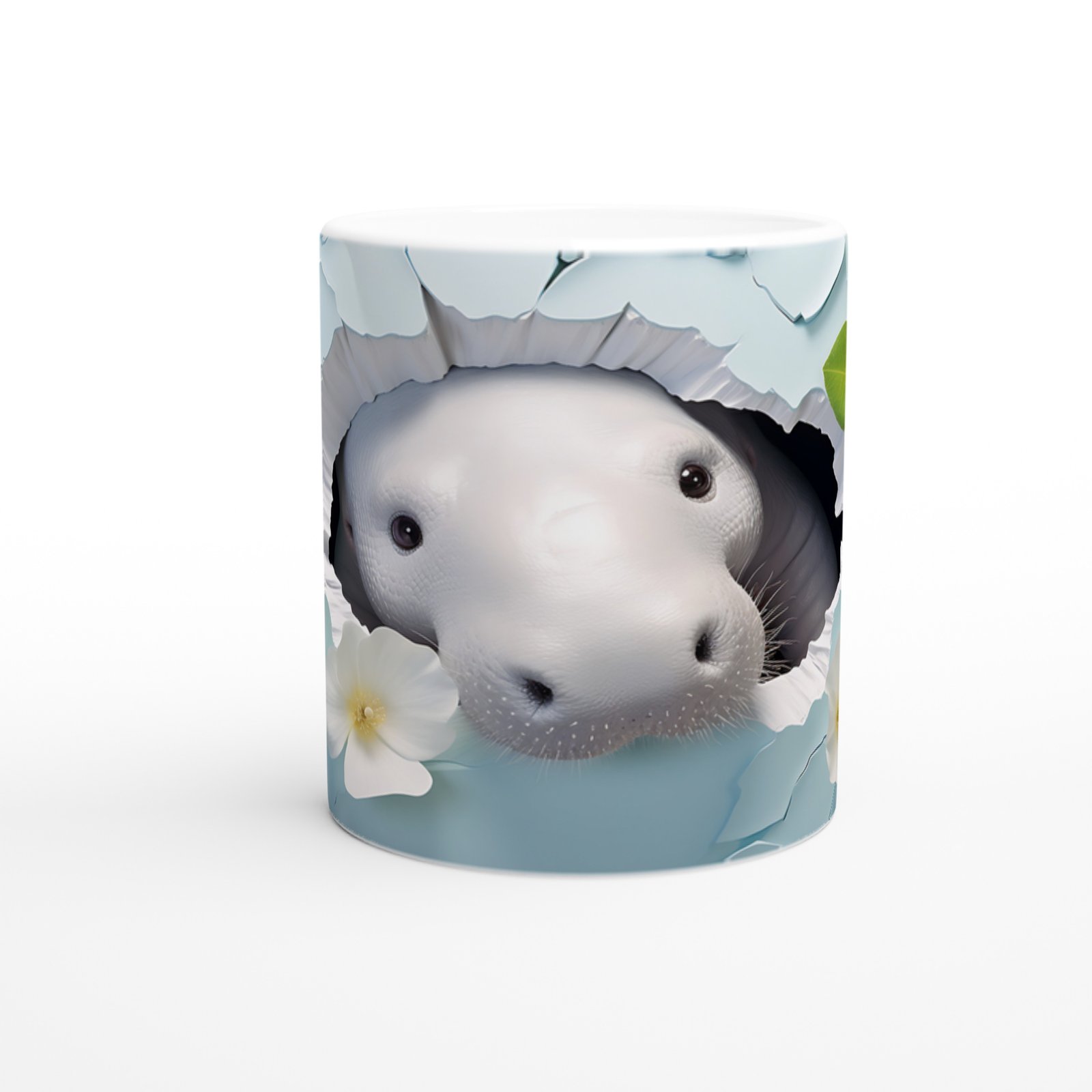 Buz Mavisi Duvardan Bakan Sevimli Fok Temalı Kupa Bardak