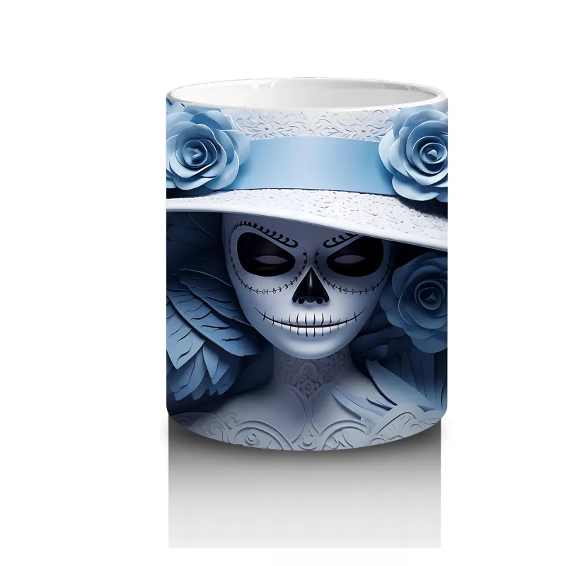 Buz Mavisi Güller Arasında Solgun Maske – Hediyelik Kahve Kupası - 3