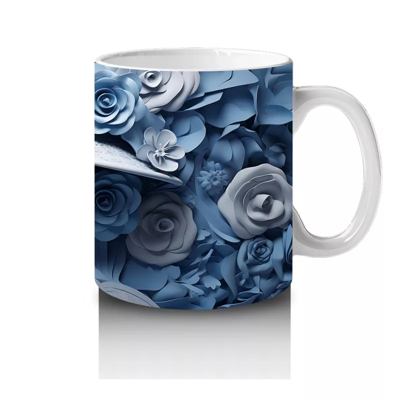 Buz Mavisi Güller Arasında Solgun Maske – Hediyelik Kahve Kupası - 4