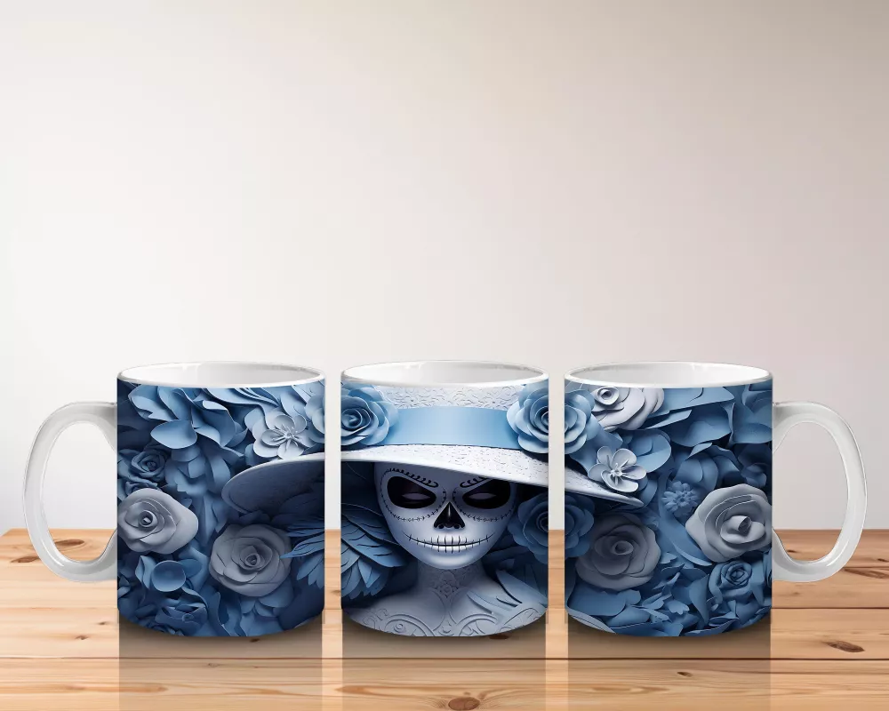 Buz Mavisi Güller Arasında Solgun Maske – Hediyelik Kahve Kupası - 5