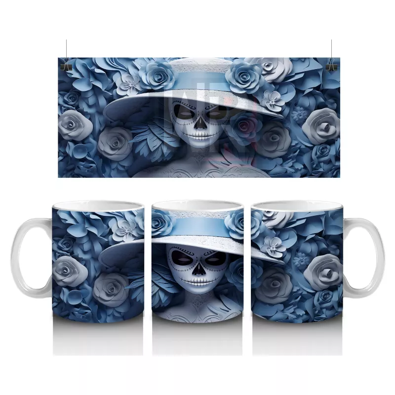 Buz Mavisi Güller Arasında Solgun Maske – Hediyelik Kahve Kupası
