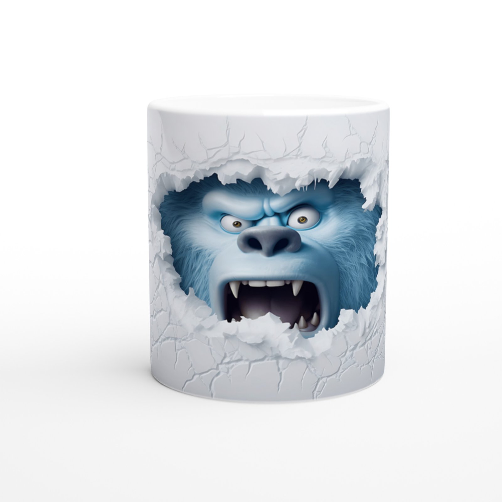 Buzlu Çatlak Duvar Efektli Mavi Yeti Temalı Baskılı Kupa Bardak - 2