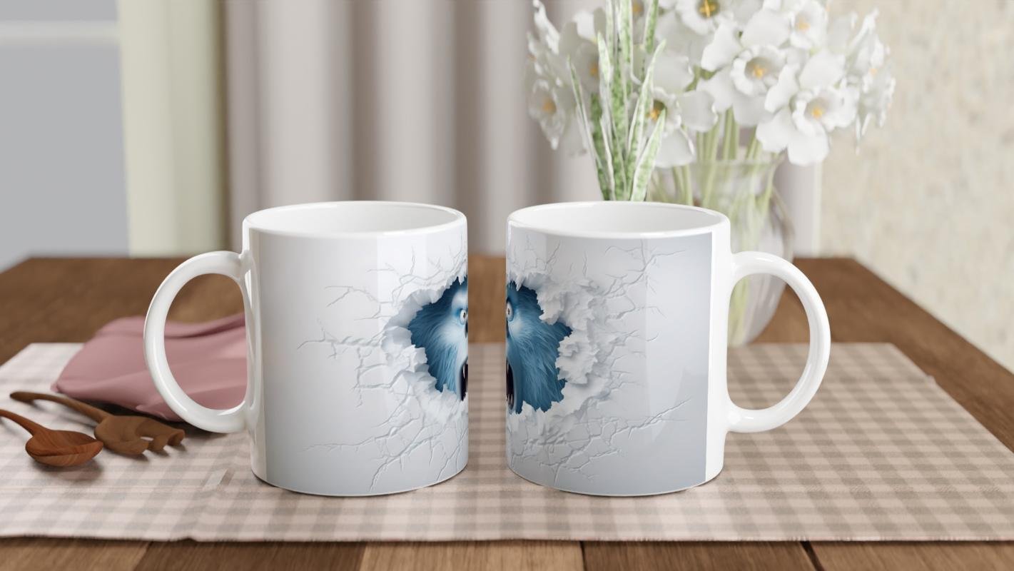 Buzlu Çatlak Duvar Efektli Mavi Yeti Temalı Baskılı Kupa Bardak - 5