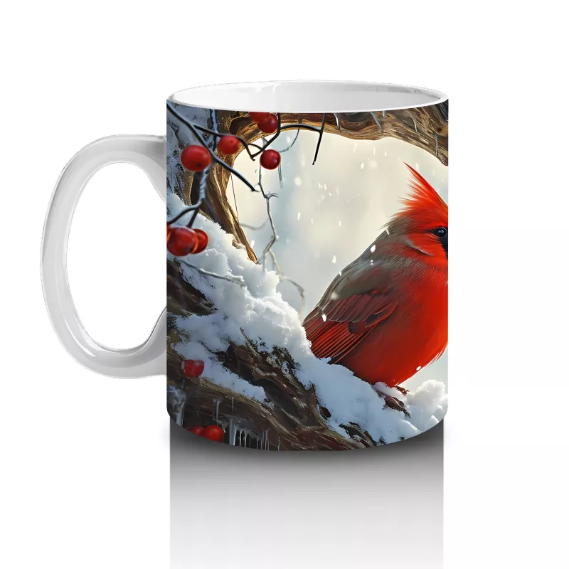 Buzlu Dallarda Kardinal Kuşu – Baskılı Kahve Kupası - 2