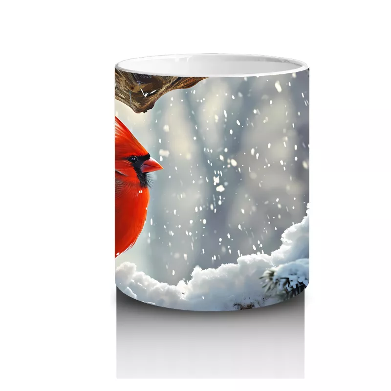 Buzlu Dallarda Kardinal Kuşu – Baskılı Kahve Kupası - 3