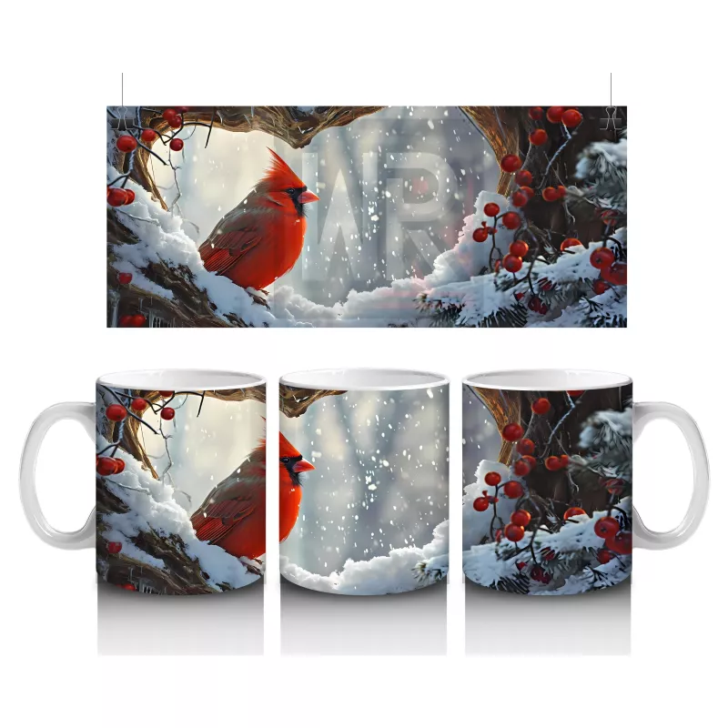 Buzlu Dallarda Kardinal Kuşu – Baskılı Kahve Kupası