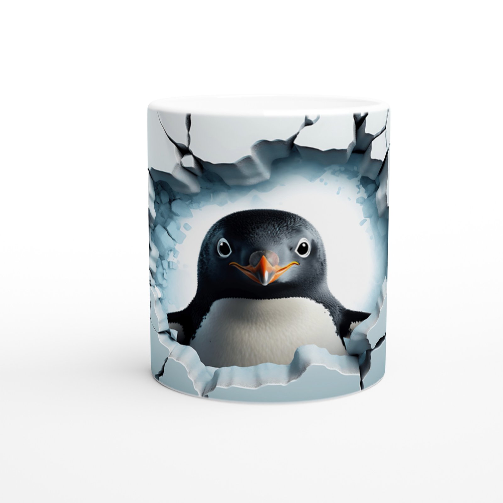 Buzlu Duvarı Delen Sevimli Penguen Baskılı Kupa Bardak