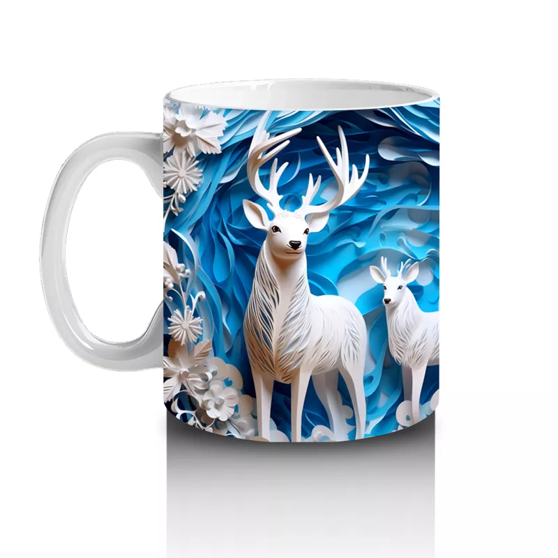 Buzlu Orman Arasında Beyaz Geyikler – Baskılı Kahve Kupası - 2