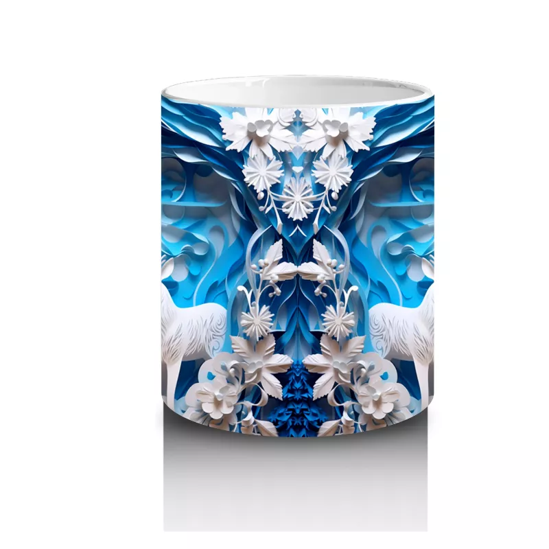 Buzlu Orman Arasında Beyaz Geyikler – Baskılı Kahve Kupası - 3