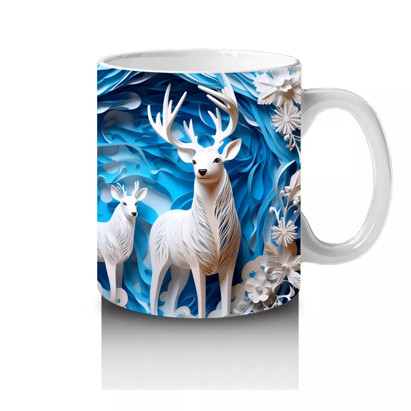 Buzlu Orman Arasında Beyaz Geyikler – Baskılı Kahve Kupası - 4