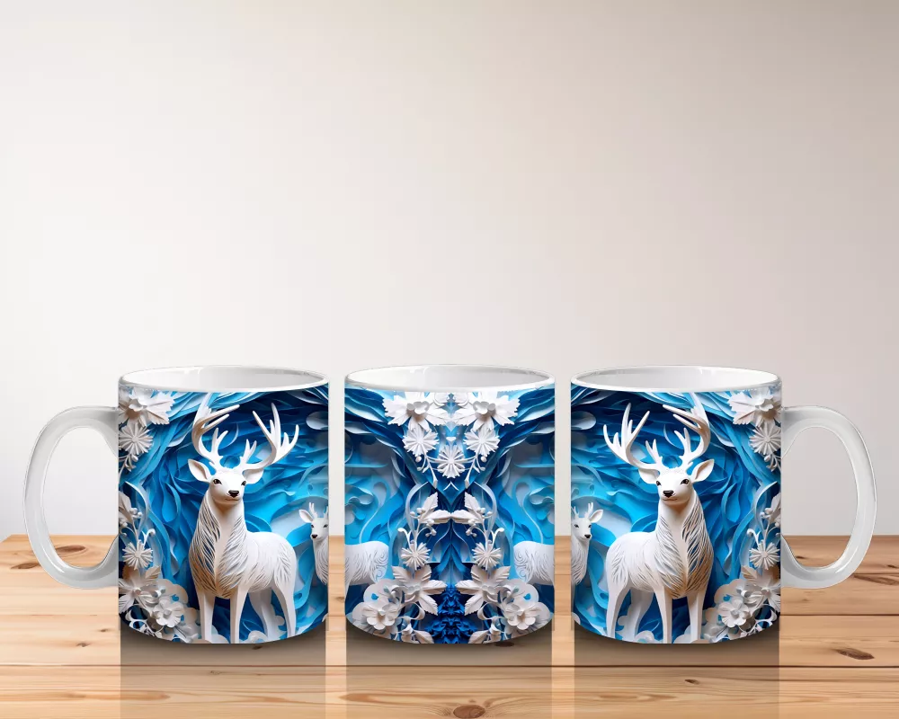 Buzlu Orman Arasında Beyaz Geyikler – Baskılı Kahve Kupası - 5