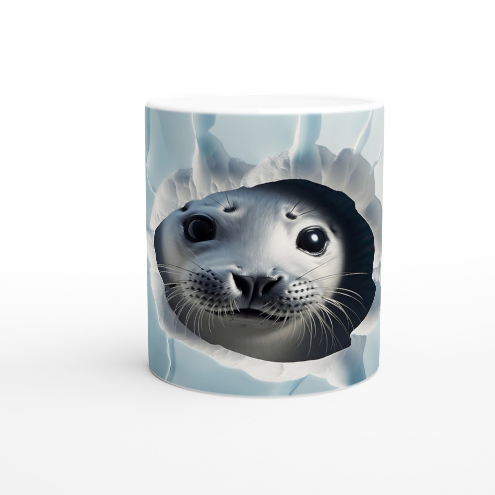 Buzlu Zeminden Bakan Sevimli Fok Yavrusu Baskılı Kupa Bardak