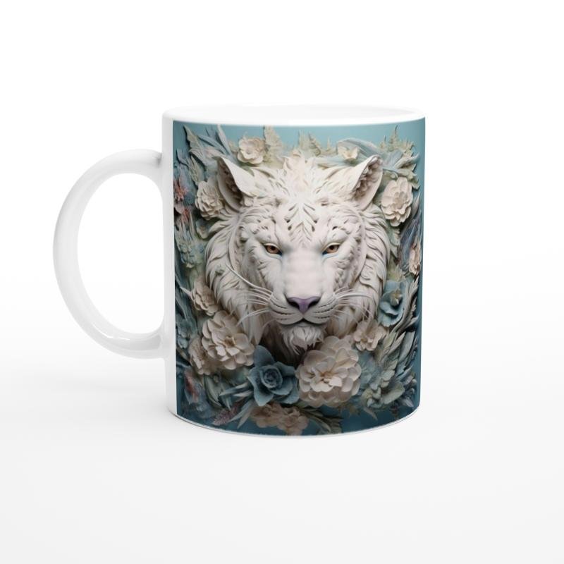 Buzul Orman Beyaz Kaplan Temalı Baskılı Kupa Bardak