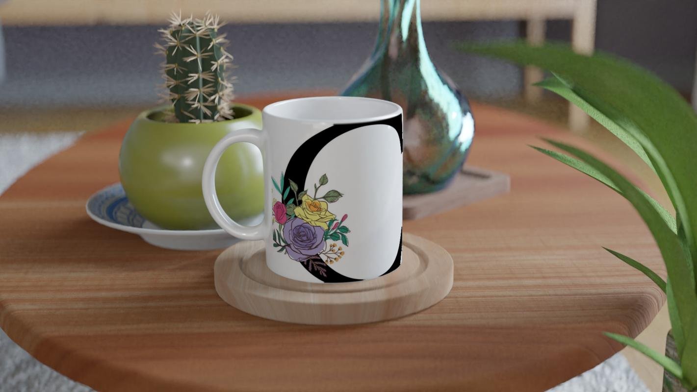 C Harfi Çizgisel Çiçekli Kupa Bardak - 4