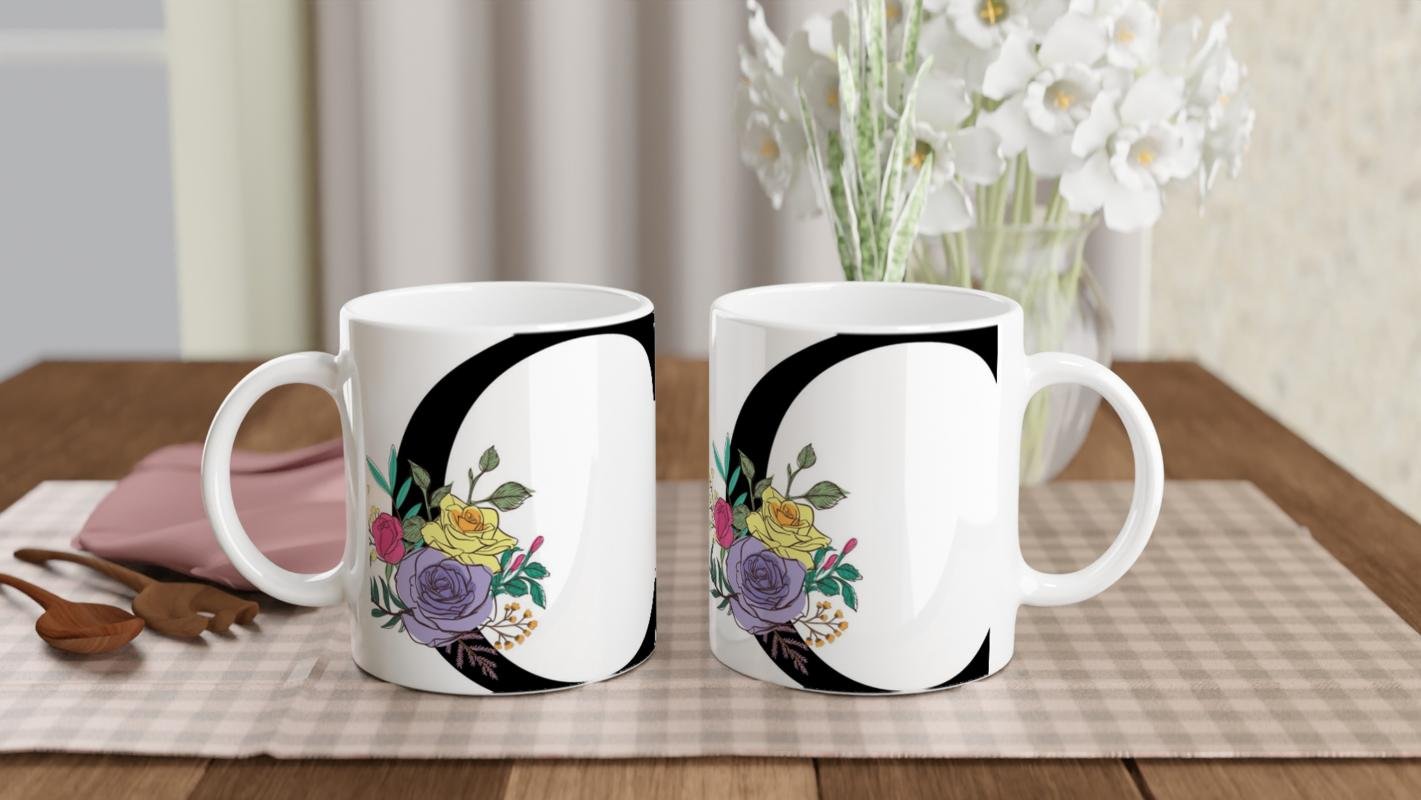 C Harfi Çizgisel Çiçekli Kupa Bardak - 5