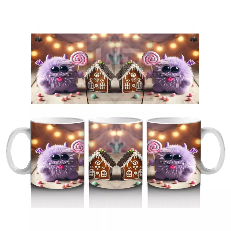 Cadı Şapkası Takmış Sevimli Hayaletler ve Kurabiye Ev Temalı Cadılar Bayramı Baskılı Kupa