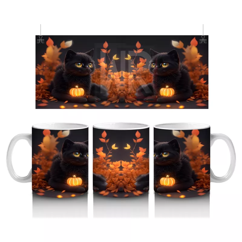 Cadılar Bayramı Temalı Siyah Kedi Kupa Bardak