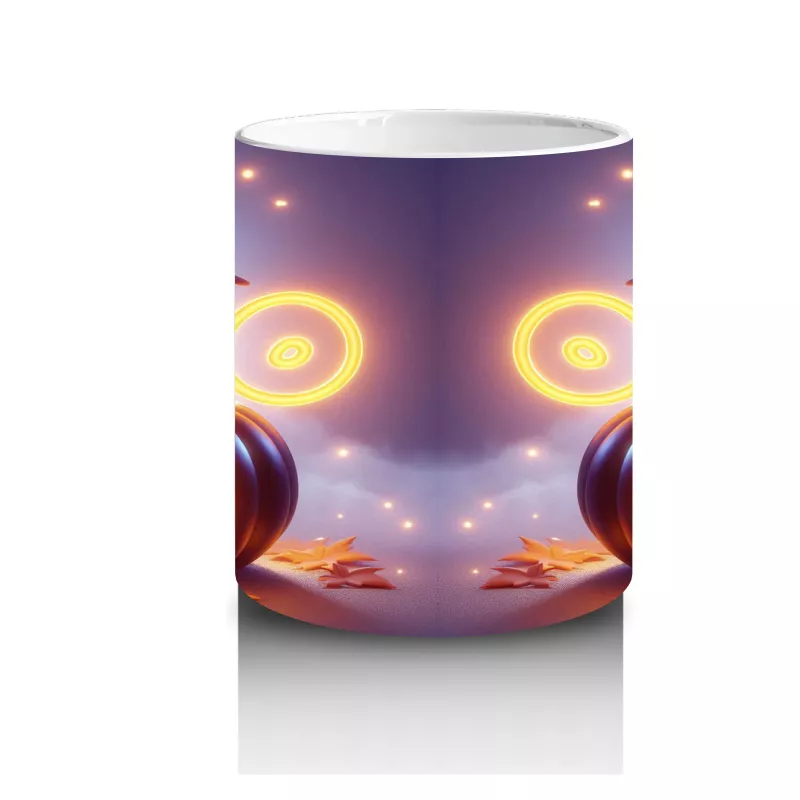 Cadılar Bayramı Temalı Siyah Kedi ve Balkabağı Işıltılı Baskılı Kupa Bardak - 3