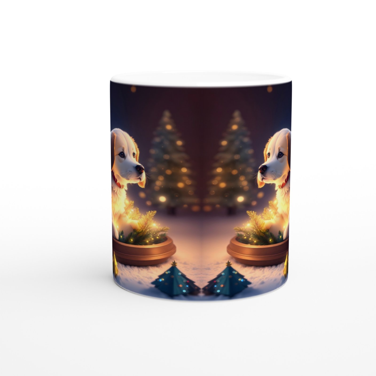 Çam Dallarına Sarınmış Işıl Işıl Köpekçik Baskılı Kupa Bardak