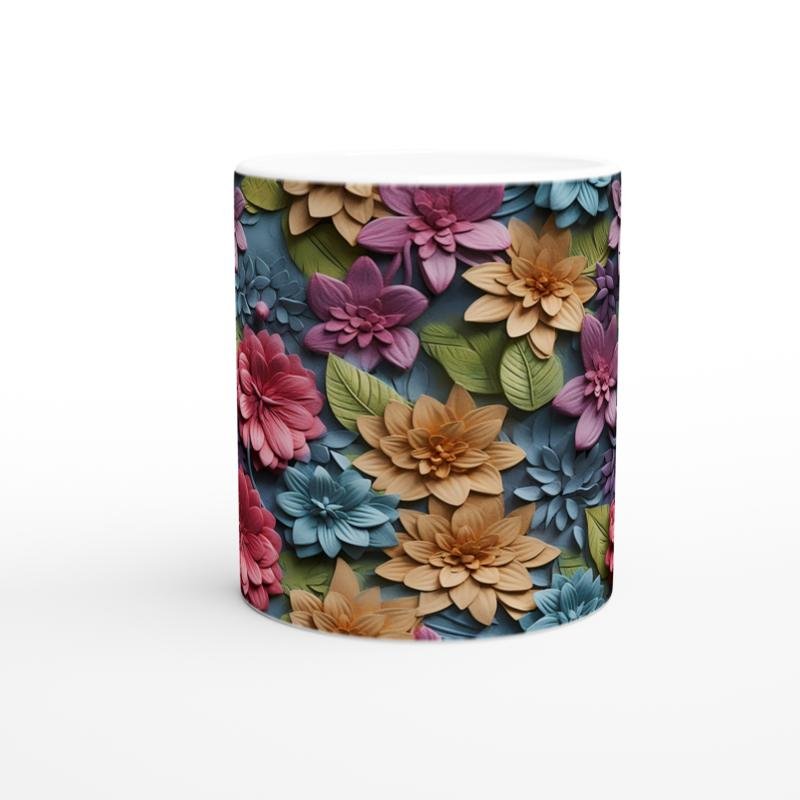 Canlı Renkli Çiçek Kolajlı Kupa Bardak - 2