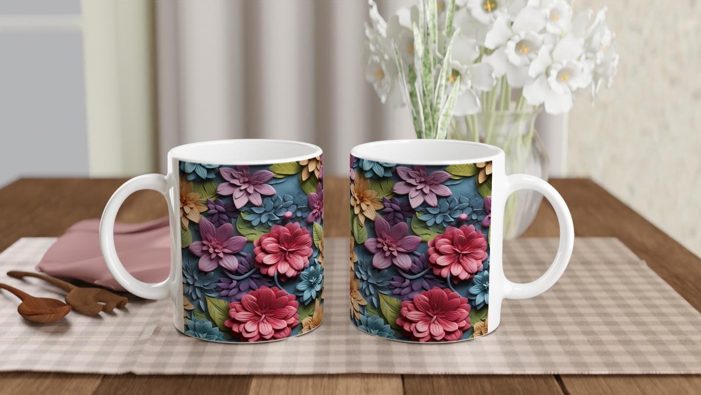 Canlı Renkli Çiçek Kolajlı Kupa Bardak - 5