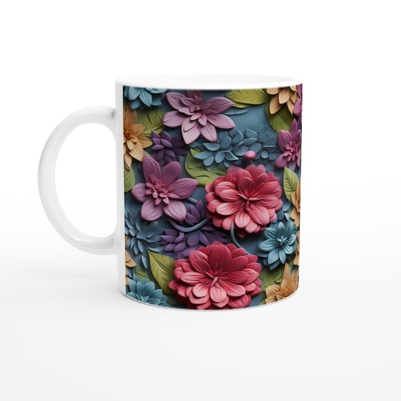 Canlı Renkli Çiçek Kolajlı Kupa Bardak