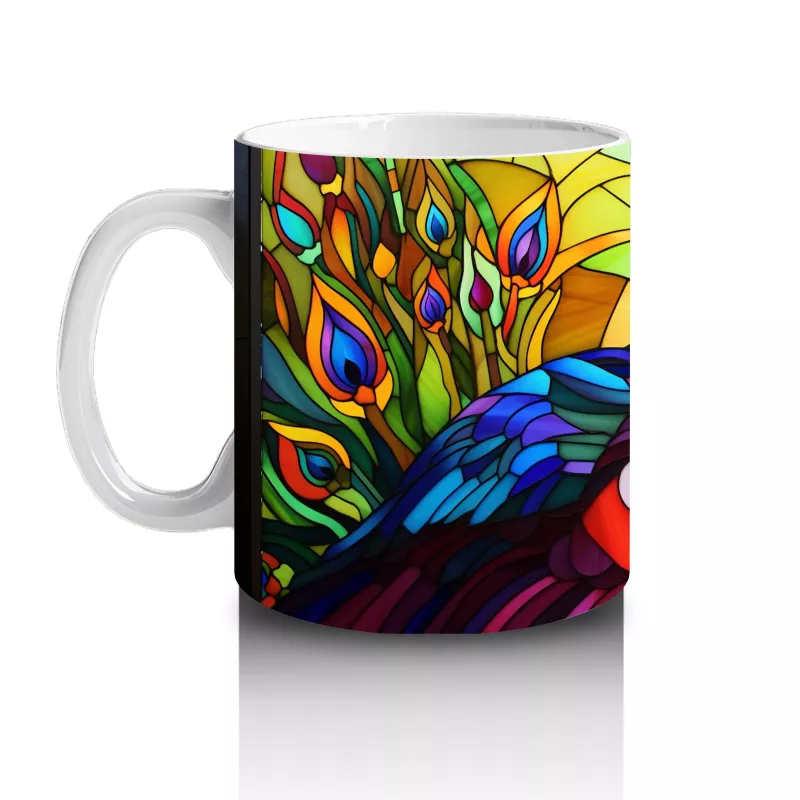 Canlı Renkli Tüyleriyle Mozaik Tavus Kuşu – Baskılı Kahve Kupası - 2