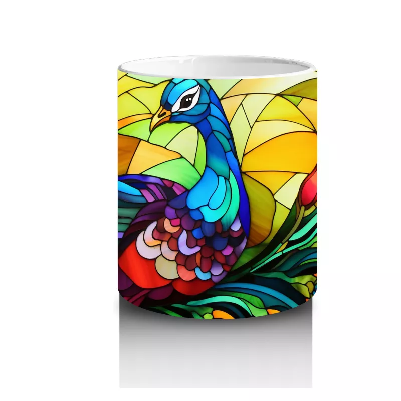 Canlı Renkli Tüyleriyle Mozaik Tavus Kuşu – Baskılı Kahve Kupası - 3