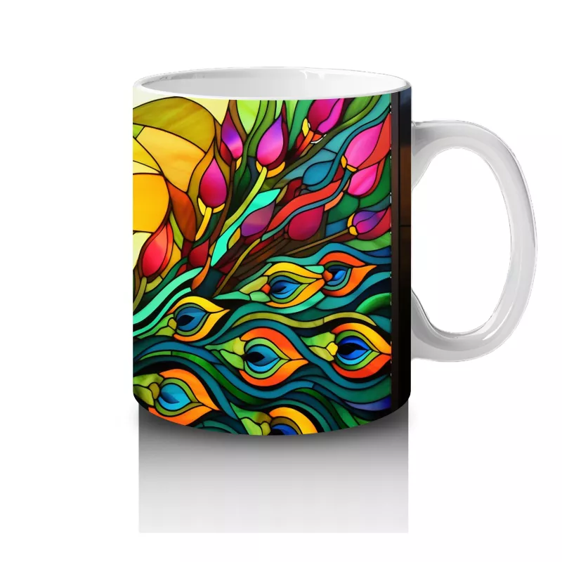 Canlı Renkli Tüyleriyle Mozaik Tavus Kuşu – Baskılı Kahve Kupası - 4