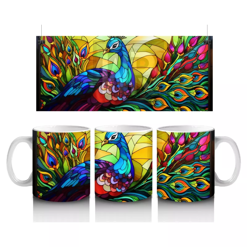 Canlı Renkli Tüyleriyle Mozaik Tavus Kuşu – Baskılı Kahve Kupası