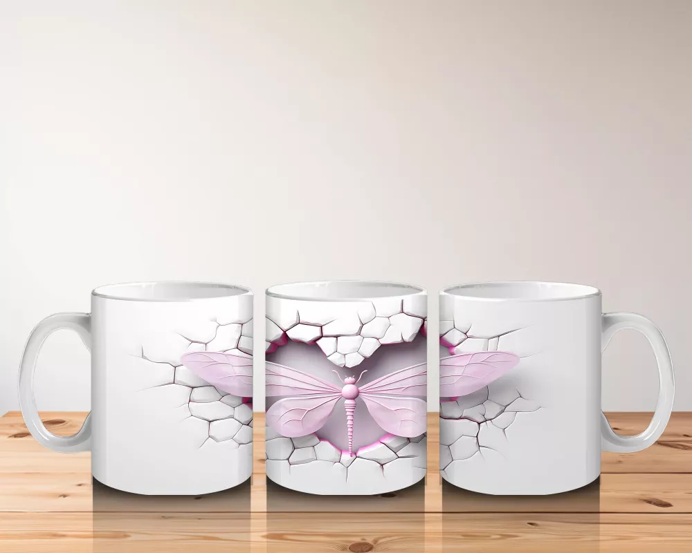 Çatlak Arka Planda Pastel Yusufçuk – Baskılı Kahve Kupası - 5