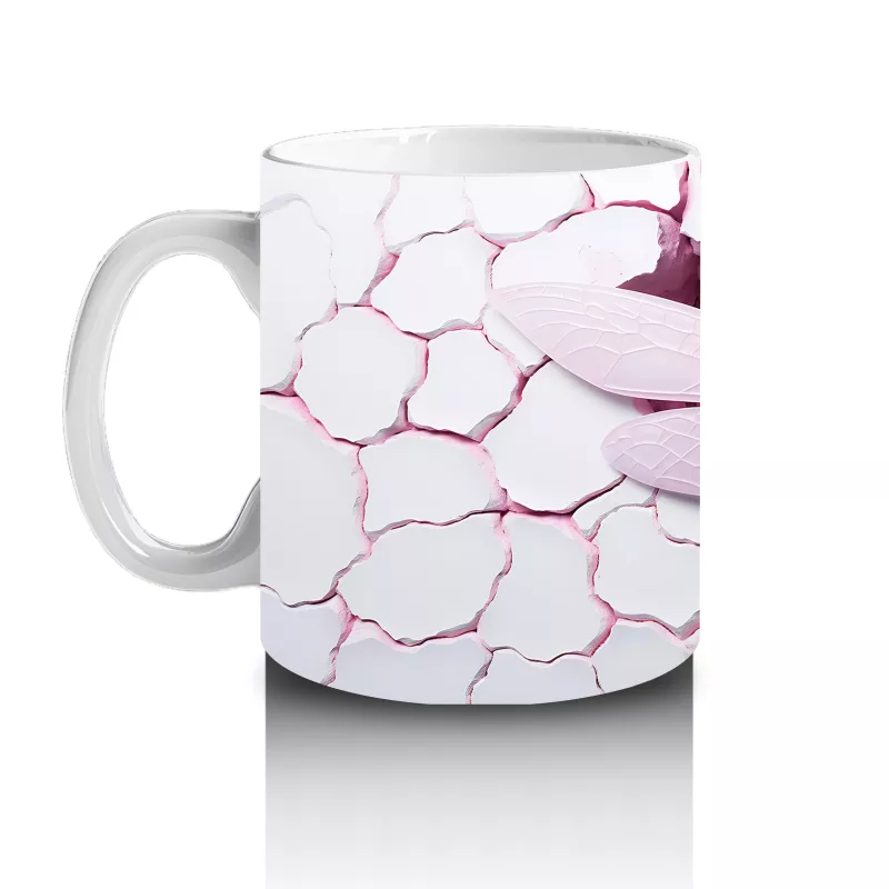 Çatlak Arka Planlı Pembe Kanatlı Kelebek – Baskılı Kupa - 2