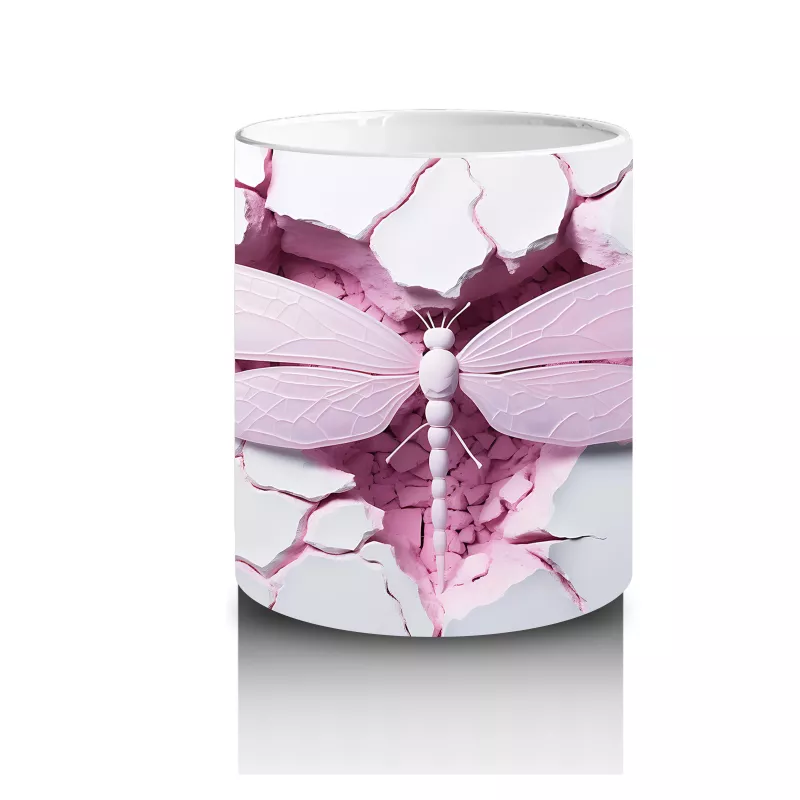 Çatlak Arka Planlı Pembe Kanatlı Kelebek – Baskılı Kupa - 3