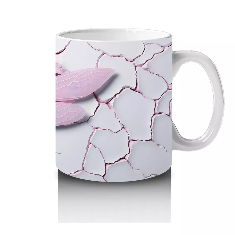 Çatlak Arka Planlı Pembe Kanatlı Kelebek – Baskılı Kupa - 4