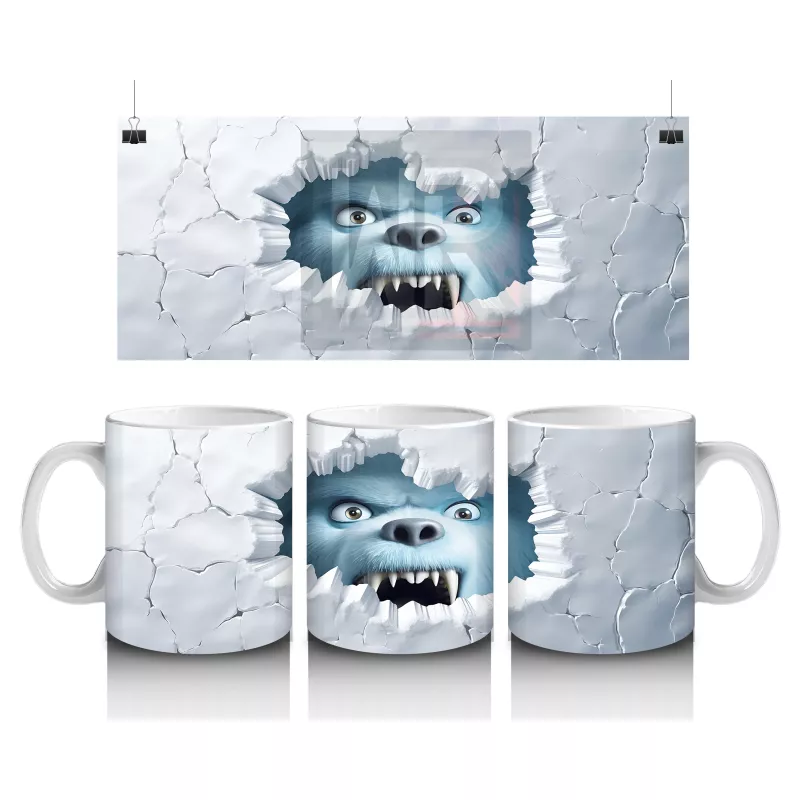 Çatlak Buzdan Bakan Mavi Yeti Yüzü – Baskılı Kahve Kupası