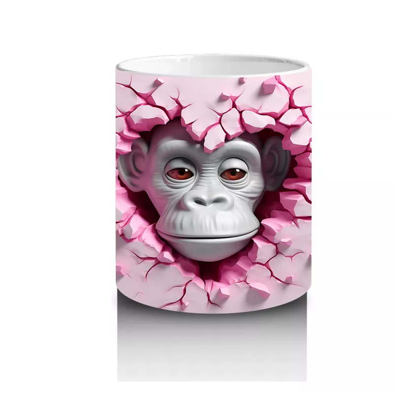 Çatlak Duvar Arasında Bakan Güçlü Goril Figürü - Baskılı kahve kupası - 3