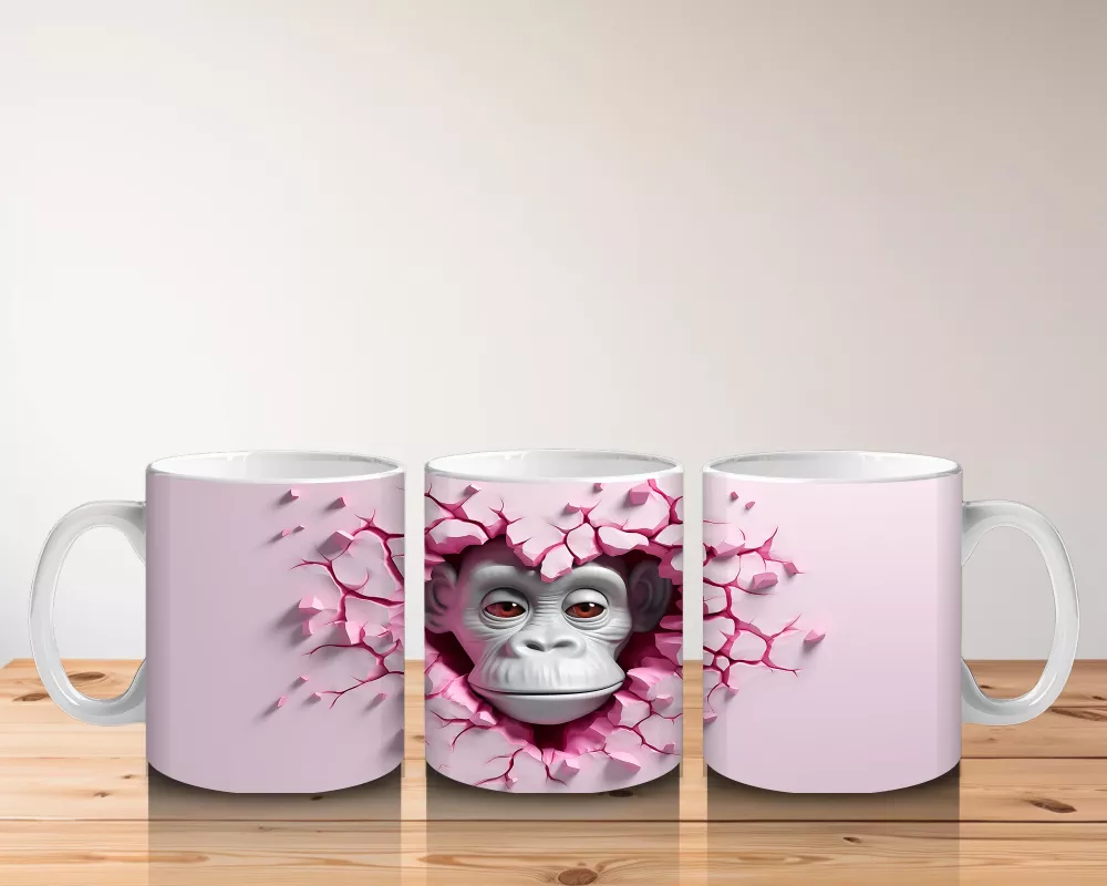 Çatlak Duvar Arasında Bakan Güçlü Goril Figürü - Baskılı kahve kupası - 5